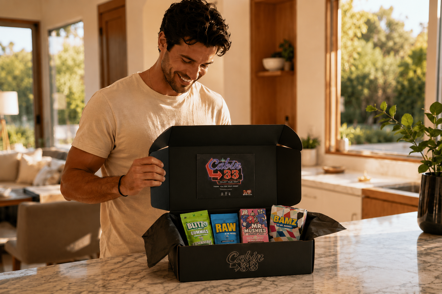 Customer opening a Cabin33 package